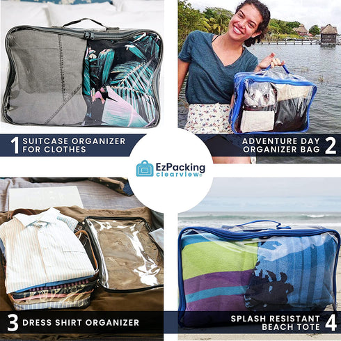 Large Clear Travel Packing Cube/See-Through PVC Organizer for Suitcase/Multipurpose Pouch w/Handle/Dress Shirts, Pants, Cashmere, Sweaters & Seasonal Linen Storage Protection (Turquoise)