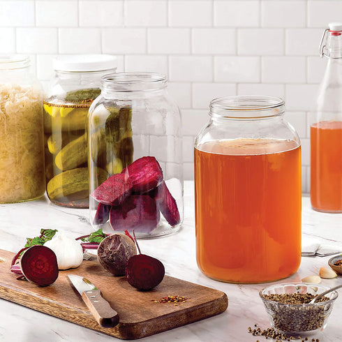 Paksh Novelty 1-Gallon Glass Jar Wide Mouth with Airtight Plastic Lid - USDA Approved BPA-Free Dishwasher Safe Large Mason Jar for Fermenting, Kombucha, Kefir, Storing and Canning Uses, Clear (2 Pack)