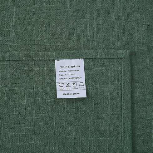 Rustic Natural Washable Cotton Linen Napkin Set, Soft Comfortable and Reusable Linen Dinner Napkins Cloth for Wedding Celebration and Party Decor, Set of 6, Green