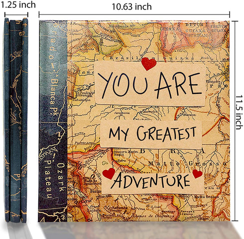 Holoary Photo Album Self Adhesive Magnetic Self-Stick Page Scrapbook Hand Made DIY Albums, Printed Kraft Paper Cover Old Map Adventure World Travel Book