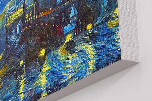 Westlake Art Starry Night Castle Night Boats Canvas Wall Art Print Van Gogh Magical Merchandise Modern Abstract Artwork for Home Room Decor - 16x24 inch Unframed