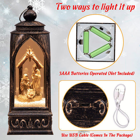 Christmas Snow Globe Lantern Decorations - Xmas Nativity Figurines USB Cable Batteries Operated Plastic Party Decor(No Batteries & No Liquid & No Music)