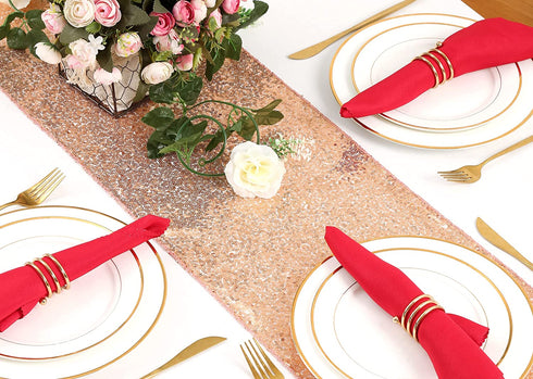 QueenDream Sequin Table Runners Rose Gold 4 Pieces 13 x 80 inch Birthday Party Table Runners