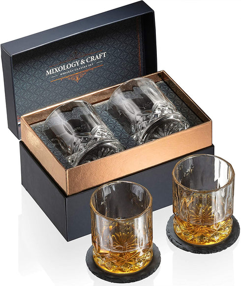 Whiskey Glasses Gift Set of 2 Rocks Glasses // 10oz Crystal Old Fashioned Whiskey Glasses with a Classy Gift Box // Perfect for Scotch, Bourbon, Cognac and Lowball Glass Cocktails // Best Whiskey Gift