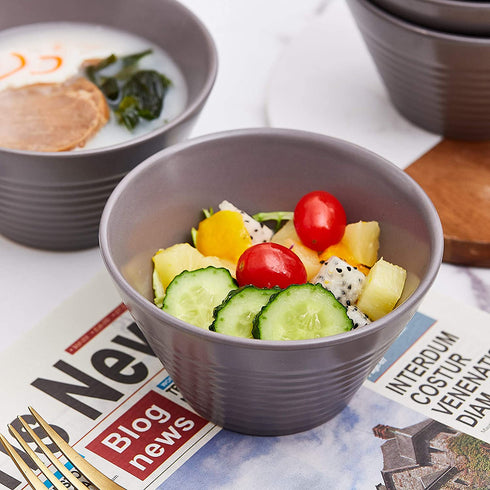Ramen Bowl 13 Oz. Set of 6 Ceramic Ramen Noodle Rice Bowl, Microwave Safe Appetizer Bowls, Oven To Table Ramekins Bowls, Grey