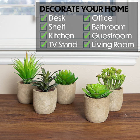 5 Artificial Succulents Plants Artificial Pot Small Fake Plants Bedroom Aesthetic Fake Succulent Plants - Cactus Decor Plants Bedroom Decor Potted Faux Succulents Desk Plant Shelf Decor Living Room