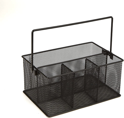 Mind Reader Storage Basket Organizer, Utensil Holder, Forks, Spoons, Knives, Napkins, Perfect for Desk Supplies, Pencil, Pens, Staples - 2 Pack, Black