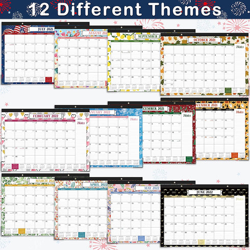 2022 Desk Calendar - Monthly Desk/Wall Calendar, 16.9" — 12.1", Jan 2022 - Dec 2022, Large Ruled Blocks + Premium Thick Paper + Corner Protectors - 12 Different Themes