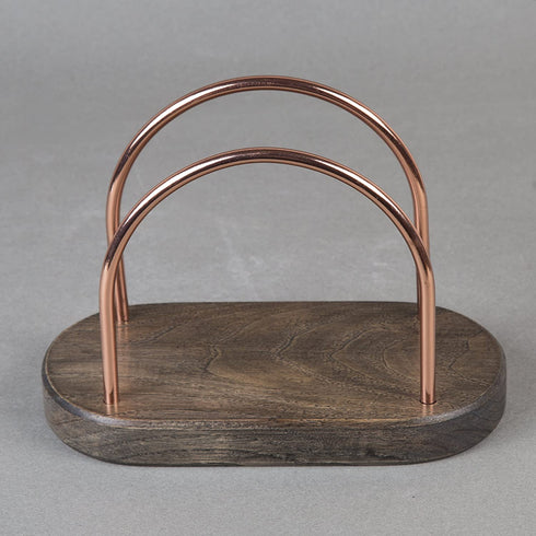 Creative Home 50303 Chestnut Wood with Copper Plated Wire Tabletop Napkin Holder Stand Tissue Paper Dispenser, 4" x 7-1/4" x 5-1/4" H, Brown