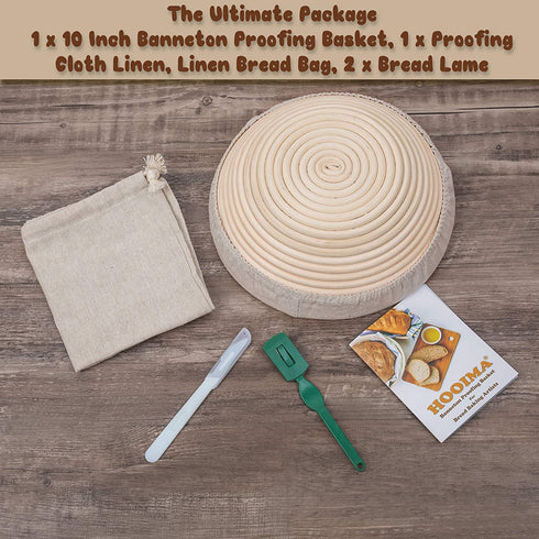 Banneton Bread Basket Sourdough Proofing Set Bread Bowl & Linen Liner Cloth + Lames Rattan Basket No Smell Bread Bag Included 10 Brotform for Homemade Bread