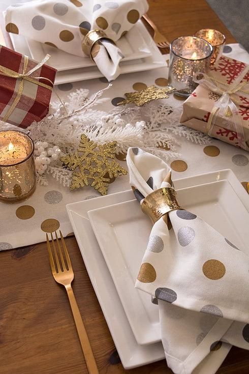 DII Metallic Holiday Collection Tabletop Kitchen Linens, Tablecloth, 14x108, Sparkly Confetti