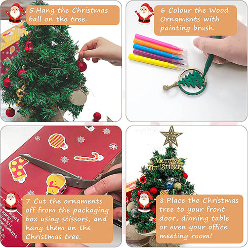 SY CRAFT 20/50CM Mini Christmas Tree Light Tabletop Artificial Christmas Tree, 50 LED String Lights, 34 pcs Christmas Tree Ornaments for Christmas Table Top Desk Decor Home Indoor Decoration