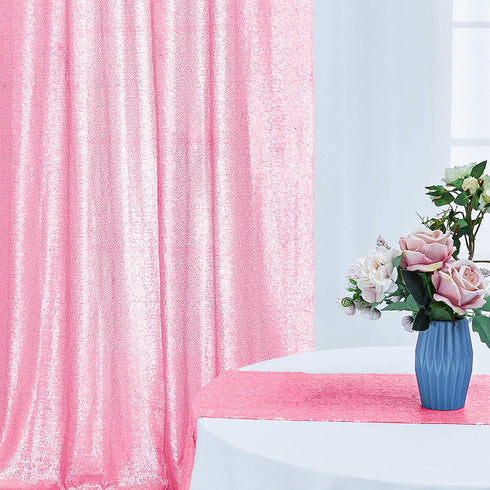 2—8FT-2PCS Pink Sequin Backdrop Curtains Panels, Photography Backdrop Glitter Curtains Fabric Background for Christmas Wedding Party Decor