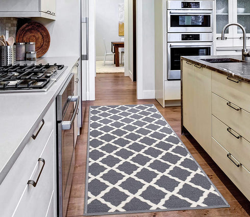 Ottomanson Glamour Collection Non-slip Trellis Design Runner Rug, 20" x 59", Gray