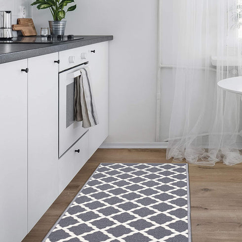 Ottomanson Glamour Collection Non-slip Trellis Design Runner Rug, 20" x 59", Gray