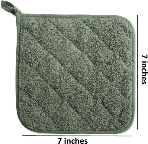 DII Basic Terry Collection Quilted 100% Cotton, Potholder, Artichoke Green, 3 Piece