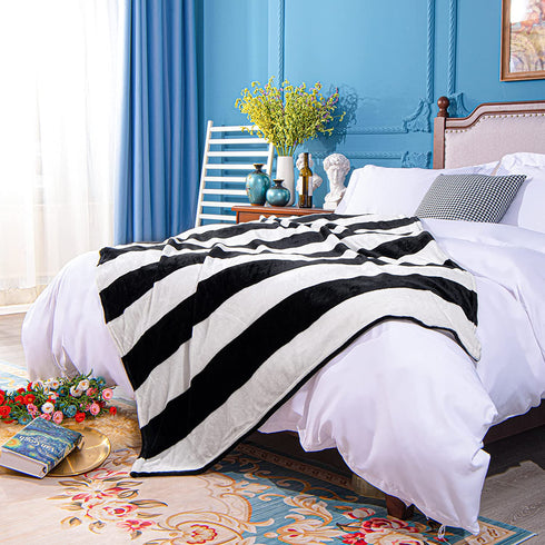 NTBAY Flannel Throw Blanket, Super Soft with Black and White Stripe (51"x 68")