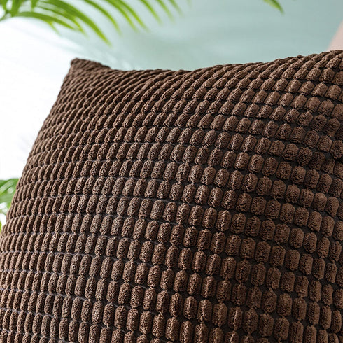 CaliTime Pack of 2 Comfy Throw Pillow Covers Cases for Couch Sofa Bed Decoration Comfortable Supersoft Corduroy Corn Striped Both Sides 20 X 20 Inches Coffee