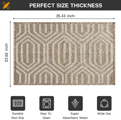 Indoor Doormat, Front Back Door Mat Rubber Backing Non Slip Door Mats 20?x31.5? Absorbent Resist Dirt Entrance Doormat Inside Floor Mats Area Rug for Entryway Machine Washable Low-Profile (Brown)