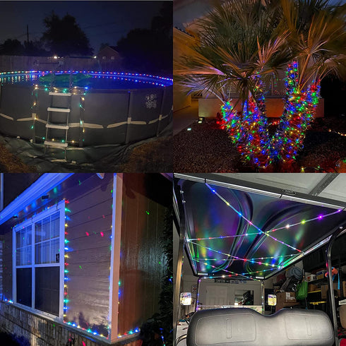 YEGUO Solar Rope Lights Outdoor Waterproof LED, 2 Pack Each 33ft 100 LED Rope Lights Outdoor, PVC Tube Multicolor Fairy String Trampoline Lights for Pool Balcony Tree Garden Yard Fence Party Walkway