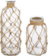 MyGift Coastal Style Decorative Glass Bottles with Rope Wrapping, Set of 2
