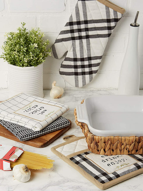 DII Home Sweet Farmhouse Collection Kitchen, Oven Mitt/Pot Holder/Dishtowel Set, Black, 4 Piece