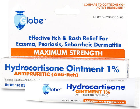 Globe Hydrocortisone Maximum Strength Transparent Ointment 1%,1 oz | Anti-Itch Topical Ointment for Redness, Swelling, Itching, Rash, Dermatitis, Bug/Mosquito Bites, Eczema, Hemorrhoids & More