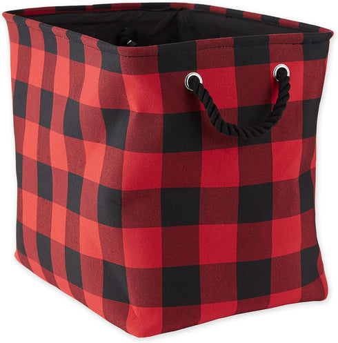 DII Buffalo Check Storage Collection Collapsible Bin with Handle, Large, Red & Black