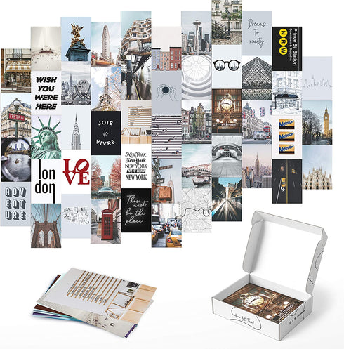 Haus and Hues Aesthetic Photo Collage Kit - City Wall Collage Kit, Picture Collage Kit for Wall Aesthetic | Aesthetic New York Collage Kit, Aesthetic Picture Collage | 4" x 6" (City Set of 50)