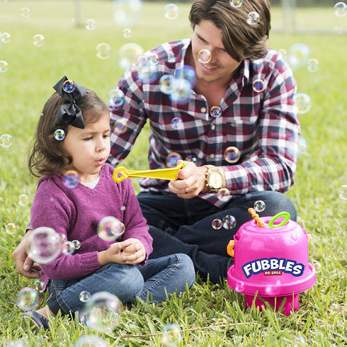Little Kids Fubbles No-Spill Big Bubble Bucket in Pink for Multi-Child Play, Made in The USA