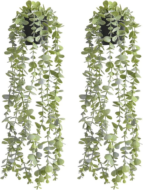 Tengda Fake Potted Plants 2Pcs Artificial Hanging Eucalyptus Vines Floor Greenery for Front Door Room Farmhouse Indoor Outdoor Décor (Eucalyptus)