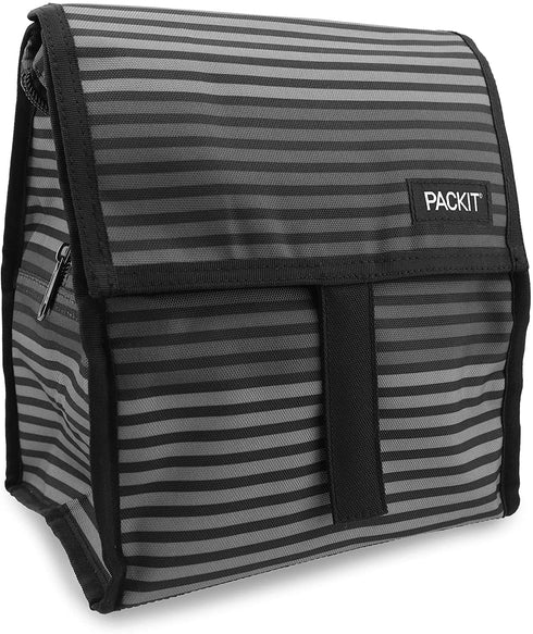 PackIt Freezable Lunch Bag with Zip Closure, Gray Stripe