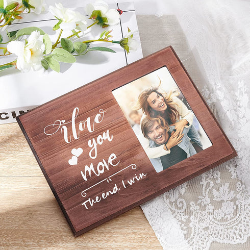 FINGERINSPIRE 4x6 Inch Going Away Picture Frame Natural Wood Photo Frame Love Romantic Gifts for Boyfriend and Girlfriend Her Him - "I Love You More The End I Win"