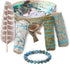 3 Sage Smudging Kit - White Sage, Blue Sage & Cedar | Smudge Kit with Abalone Shell, Stand, Instructions, Blessings & Blue Agate Bracelet (White, Blue & Cedar)