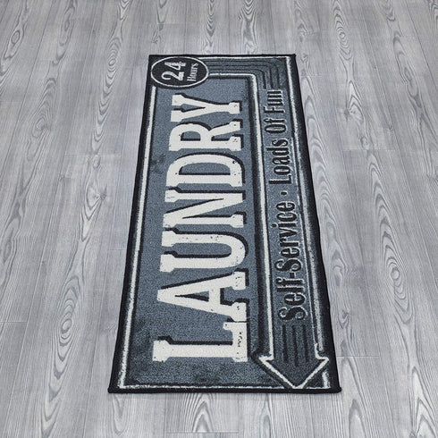Ottomanson Laundry Collection Bordered Non-Slip Rubber Back Runner Rug, 20" x 59", Grey