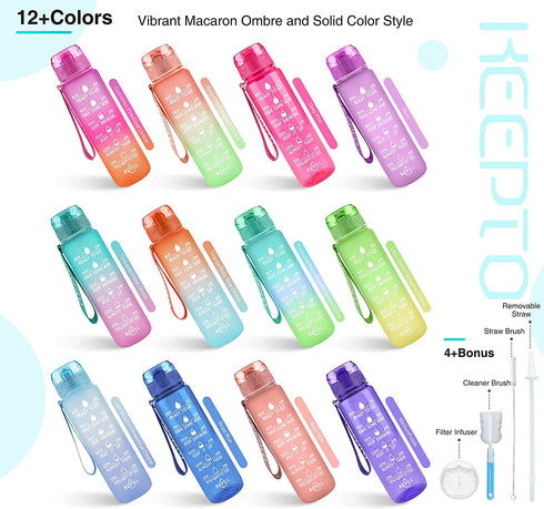 KEEPTO Motivational 32 oz Water Bottle with Straw,BPA Free Water Jug with Time Marker