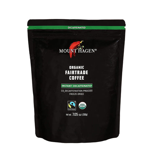 Mount Hagen 7.05 oz Organic Fair Trade Freeze Dried Decaffeinated Instant Coffee Bulk Resealable Doypack Bag, Kosher Single-origin 100% Arabica Freeze Dried Coffee Packets, Instant Coffee For Camping
