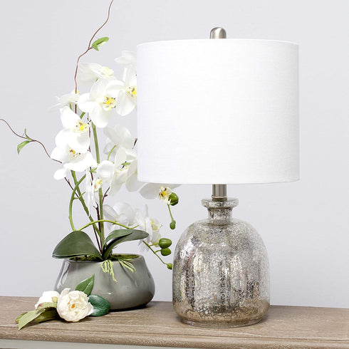 Elegant Designs LT3335-MUR Textured Glass Table Lamp, Mercury/White