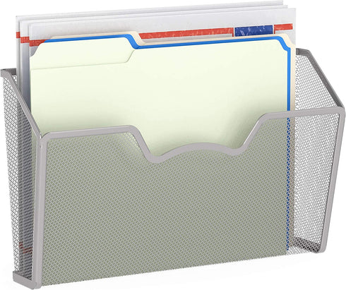 3 Pack - SimpleHouseware Wall Mount Single Pocket File Organizer Holder, Silver