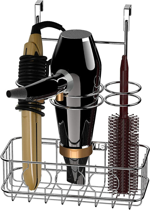 SimpleHouseware Cabinet Door / Wall Mount Hair Dryer & Styling Tools Organizer Storage, Chrome