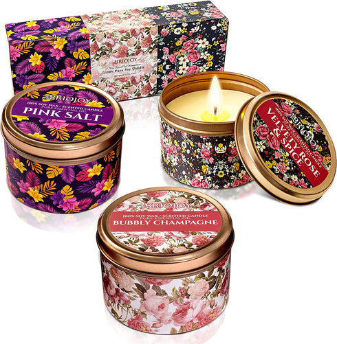 BRIOJOY Candle Gift- Scented Candle Gift Set for Women, Wife, Sister, Girlfriend - Natural Soy Candle for Home, Spa Relaxing - Mom Gift - Gifts for Women, Mothers - Anniversary, Birthday, Friend Gift