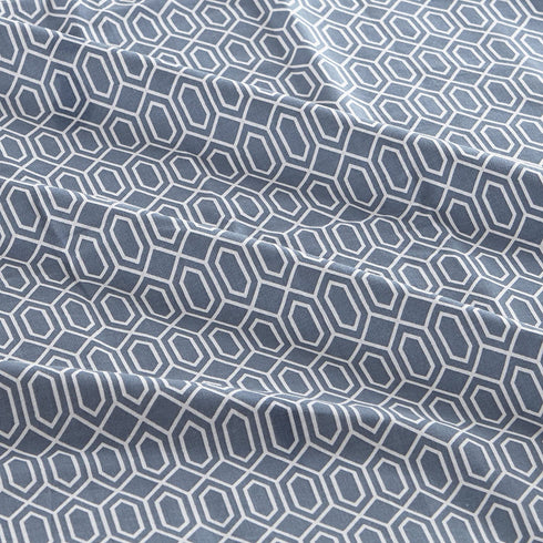 Comfort Spaces 100% Cotton Percale 3 Piece Set Ultra Soft Breathable Deep Pocket Printed Geometric Pattern Sheets with Pillow Cases Bedding, Twin, Diamond Blue