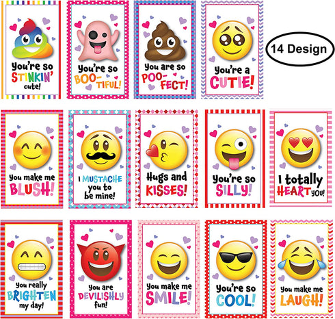 JOYIN 28 Pack Valentines Day Gifts Cards for kids, Valentine's Greeting Cards with Emoji Plush Key-chain Valentine Classroom Exchange Gifts Party Favors