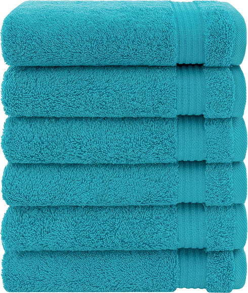 Cotton Paradise, Hand Towel Set, 100% Turkish Cotton 16x28 inch 6 Piece Hand Towels for Bathroom, Soft Absorbent Face Towel Clearance Set, Aqua Blue