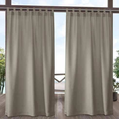 Exclusive Home Curtains Indoor/Outdoor Solid Cabana Tab Top Curtain Panel Pair, 54x120, Taupe