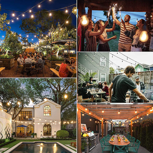 Outdoor Edison String Lights 48FT - Patio Lights 18 Bulbs 15 Sockets Commercial Weatherproof Outdoor String Lights for Backyard Garden Party Lighting