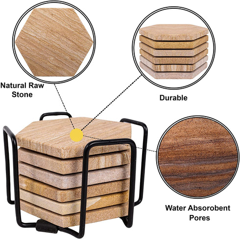 Marbco Sandstone Water Absorbent Hand Crafted Round Coasters for Drinks - 4 Inches Wide Thirsty Stone Bar, Drink Coasters- Made from Rainbow Sandstone