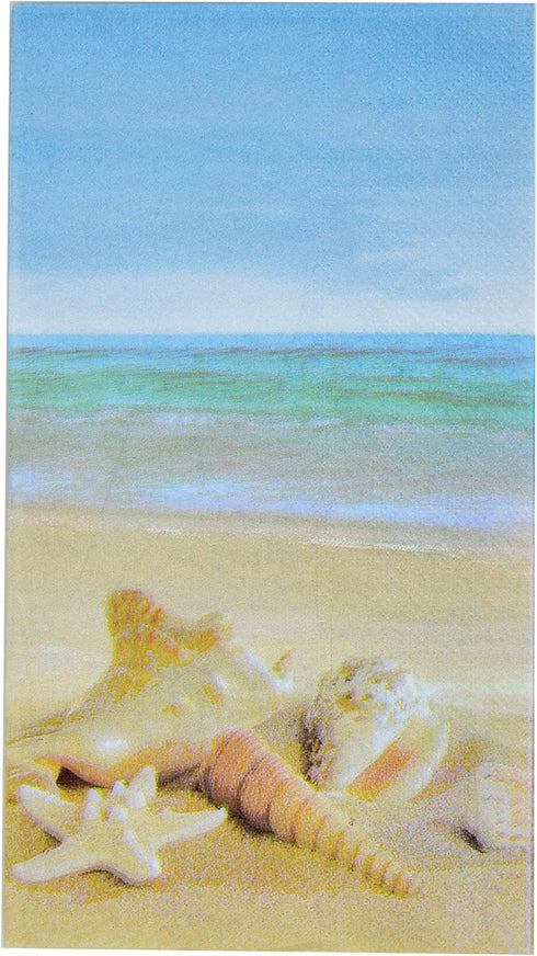 100 Nautical Beach Guest Napkins 3 Ply Disposable Paper Pack Coastal Seashell Starfish Sea Shore Summer Dinner Hand Napkin For Bathroom Hotel Gym Spa Party Wedding Bridal Baby Shower Decorative Towels