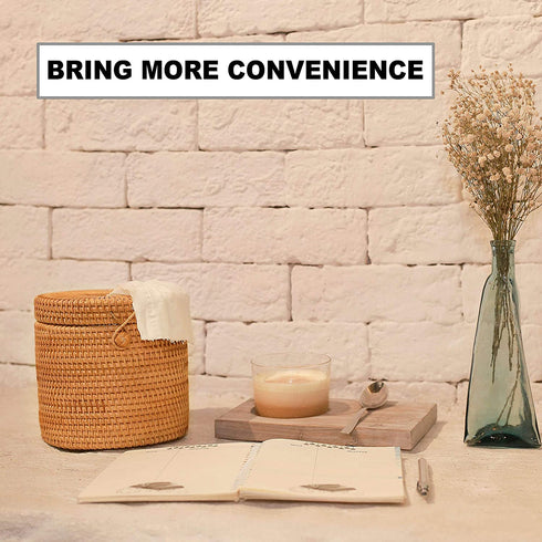 CLAYNIX Rattan Round Tissue Box Wicker Toilet Paper Holder Single Roll Cover Protector Circle Container Dispenser with Lid for Bathroom Vanity, Toilet Tank, Home Decor, Hotel, Office, Car Accessories