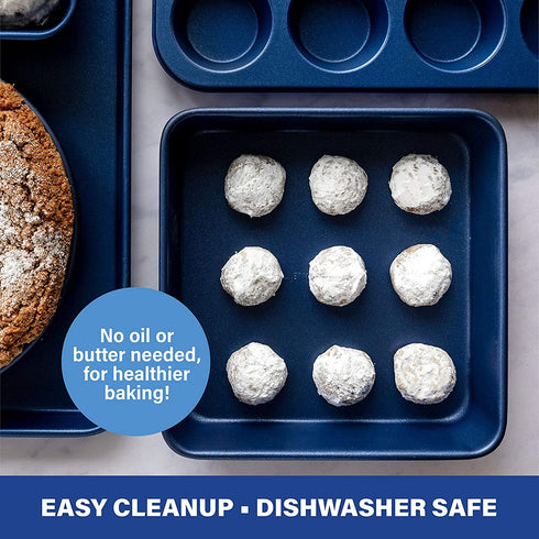 Granitestone Blue Bakeware Nonstick Square Baking Pan, Square Cake Pan, Brownie Pan Large 9.5? x 9.5? x 2? Size, Even Heat & Non-Warp Technology, Ultra Nonstick Mineral Coating, Dishwasher Safe